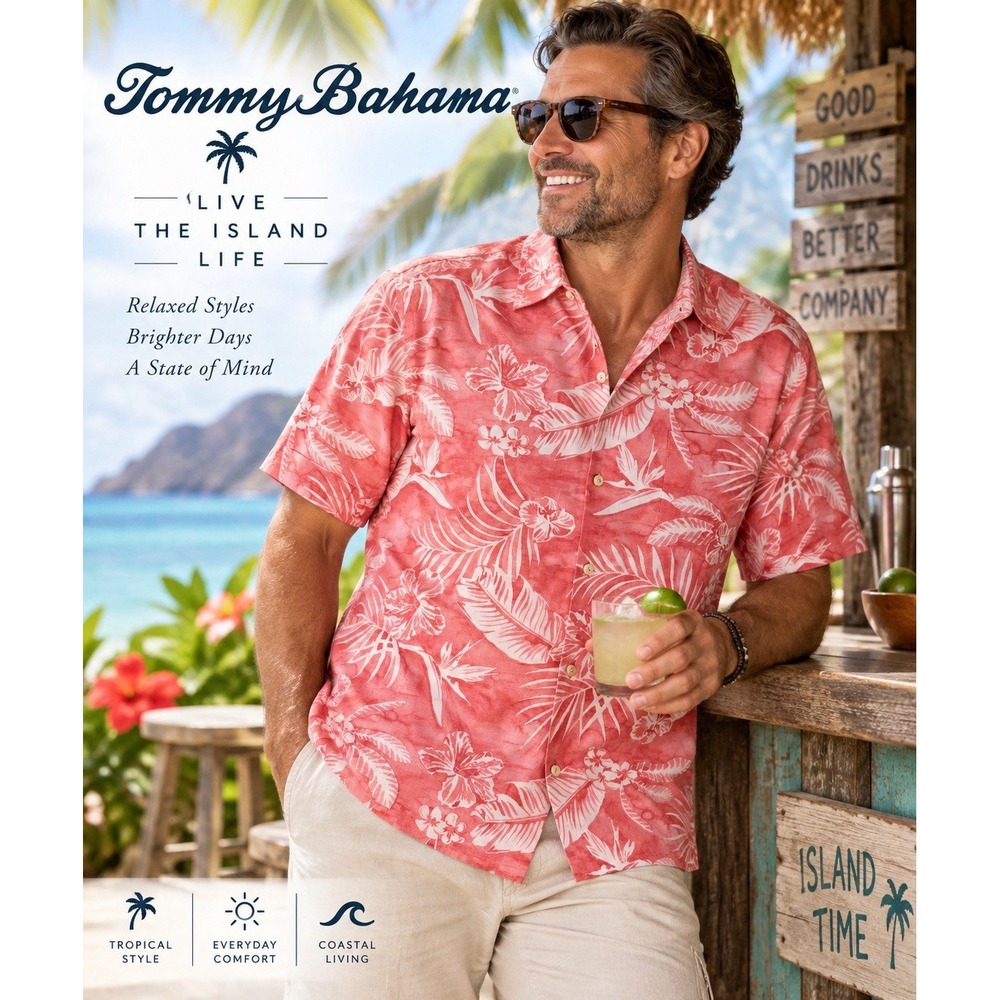 Tommy Bahama Coconut Point Mens XXL Coral Floral IslandZone Hawaiian Shirt